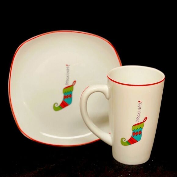 Fitz AND FLOYD MATCHING “STOCKING” PLATE AND CUP - Picture 1 of 4